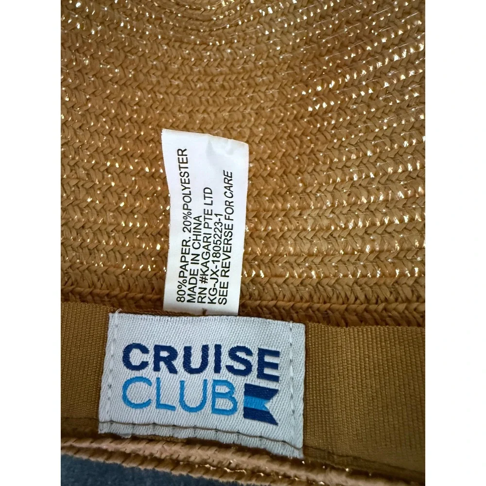Cruise Club Tan Straw Sun Hat Leopard Print Trim Wide Brim Beach Fedora Womens